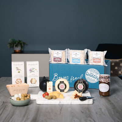 Lancashire cheese gift box hamper with crackers and chutney - created by Bowes Dairy Produce