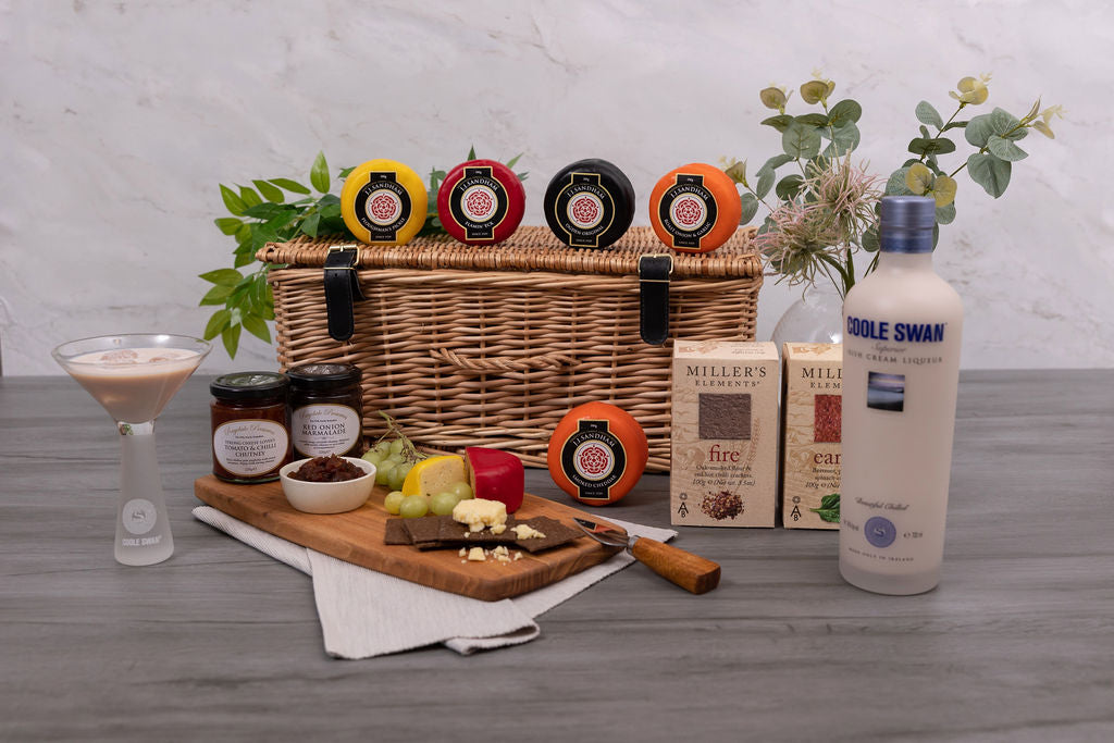 The Red Rose Cheese Box Hamper with Coole Swan Irish Whiskey Cream Liqueur